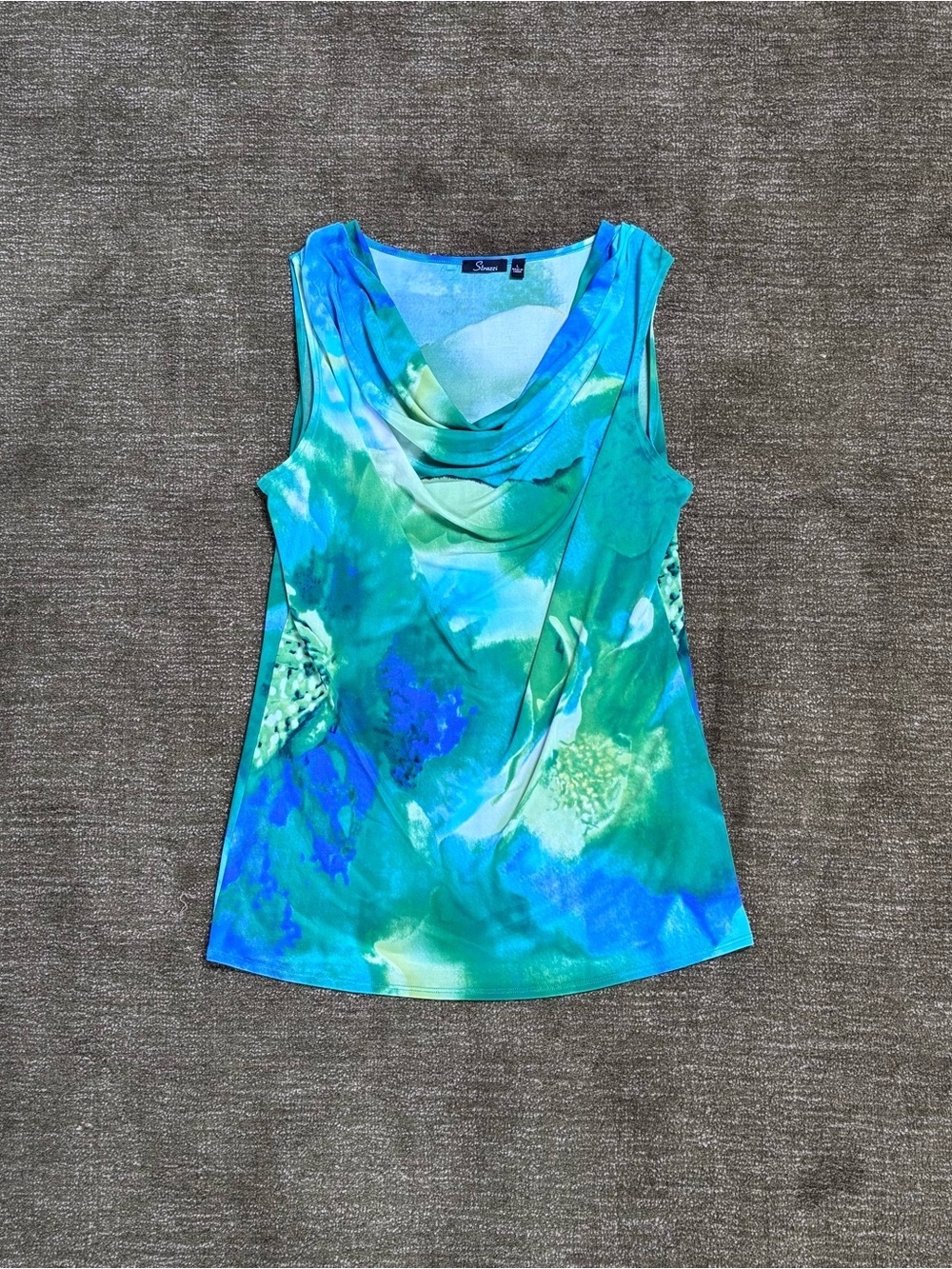 Sleeveless Cowl Neck Tank Top - Blue & Green